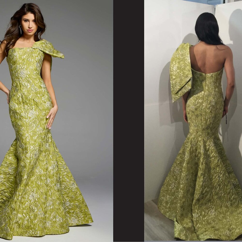 Jovani 41130 - Elegant One Shoulder Textured Evening Gown Yellow